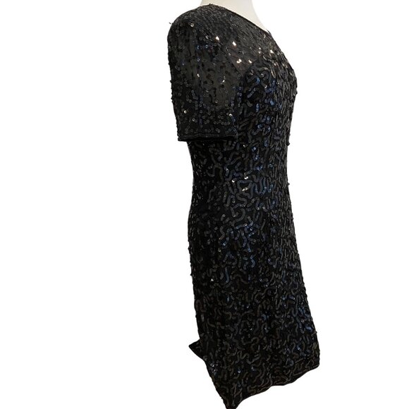 NWT Vintage Principles Black Cocktail Dress Silk Sequin Short Sleeve Sheer Back - Picture 14 of 16